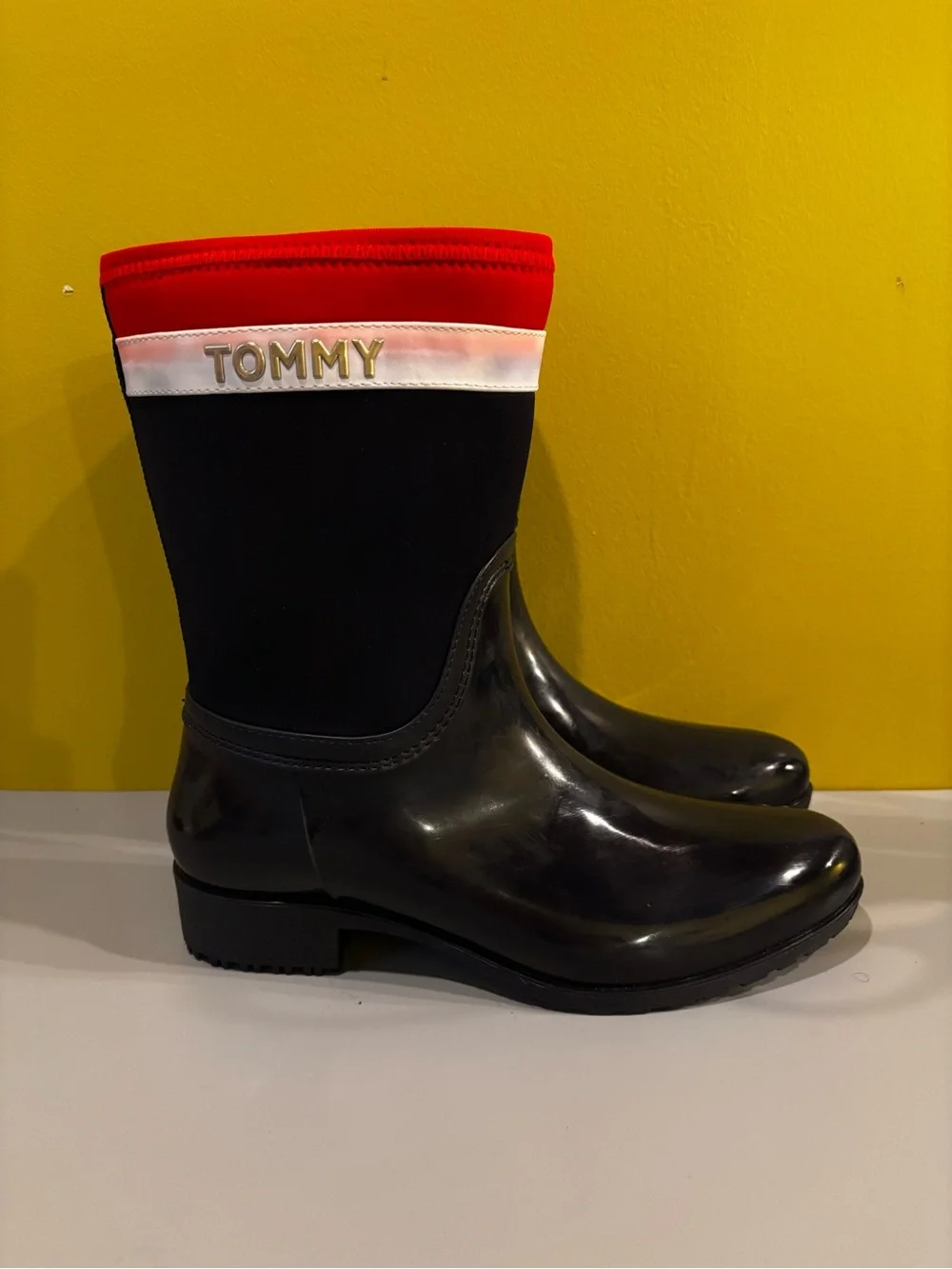 Tommy Hilfiger Black Rain Boot with Red & White Accent(HH)
